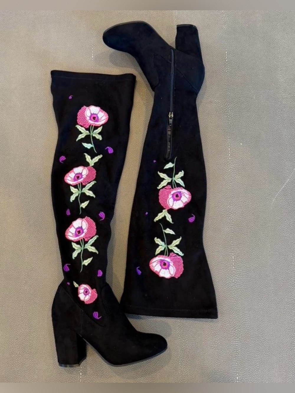 Carlos Santana Embroidered Over-the-Knee Boots with Pink Floral Detail